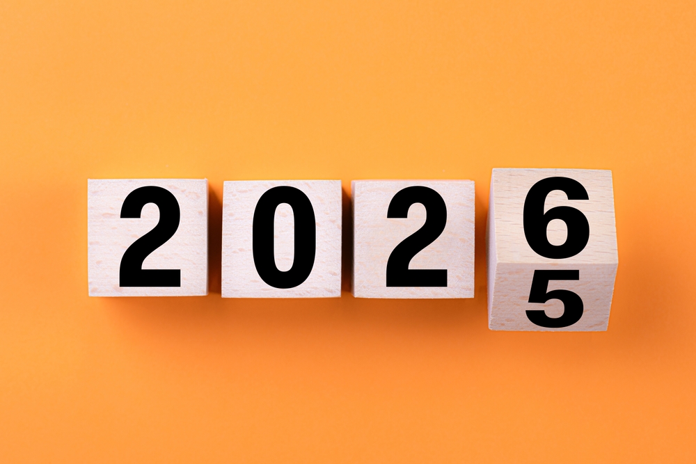 Decorative graphic showing the year changing from 2025 to 2026.